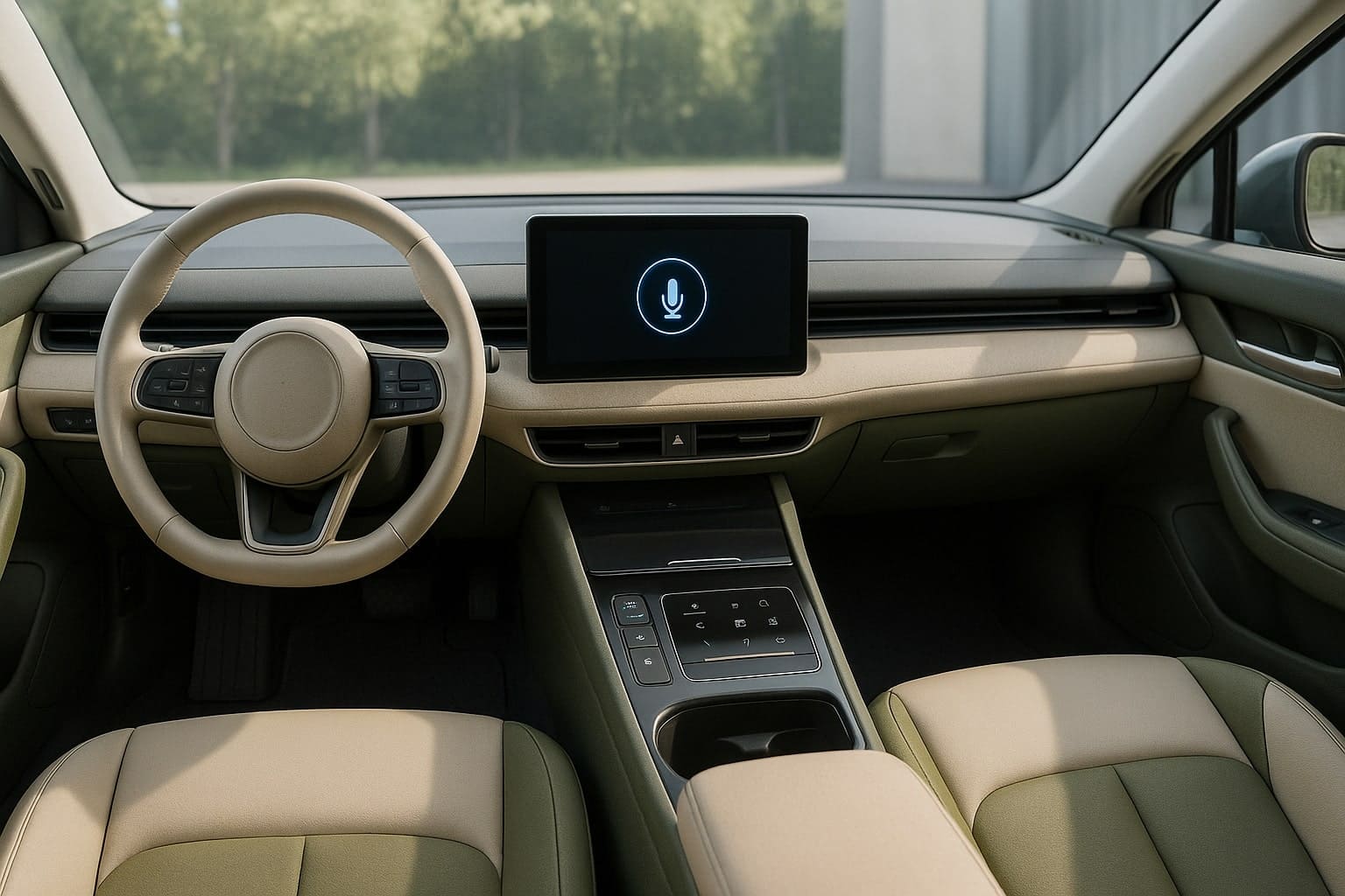 digital ilustrasi interior mobil yang sedang trend - voice assistant, eco material leather